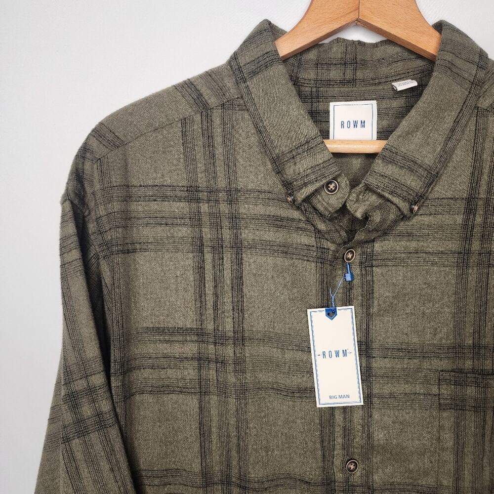 Rowm Men's Green Plaid Cotton Button Up Shirt